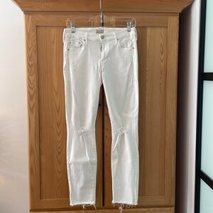 Mother Looker Ankle Fray White Distressed Denim